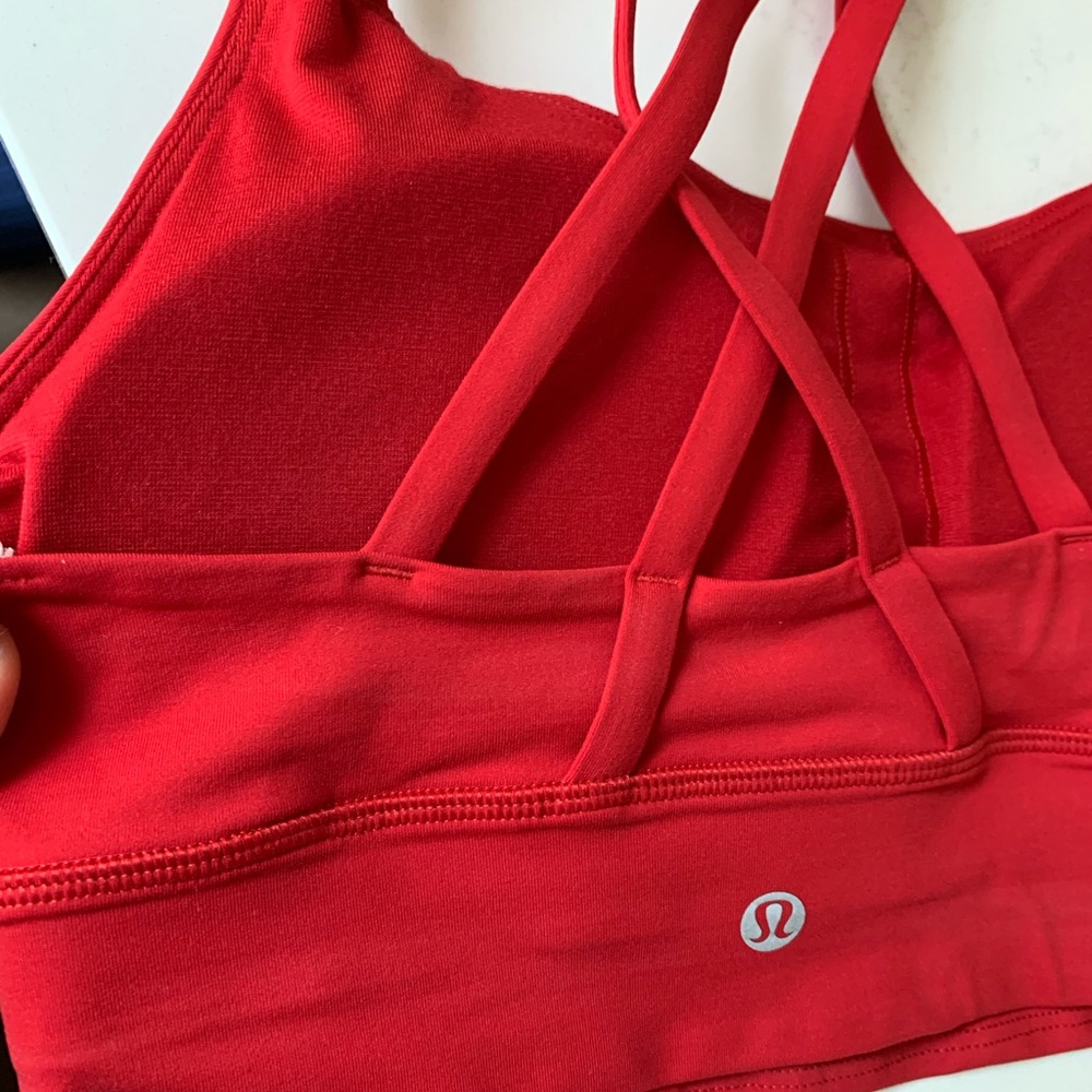 Lululemon bra top in red with cross cross straps in back